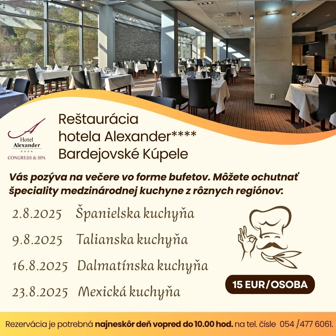 Tradičné zahraničné kuchyne každú sobotu v hoteli Alexander ****