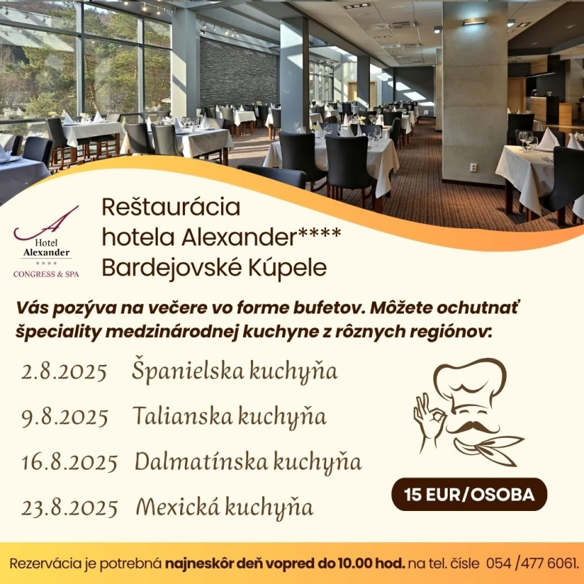 Tradičné zahraničné kuchyne každú sobotu v hoteli Alexander ****